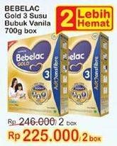 Promo Harga BEBELAC 3 Gold Susu Pertumbuhan Vanila per 2 box 700 gr - Indomaret