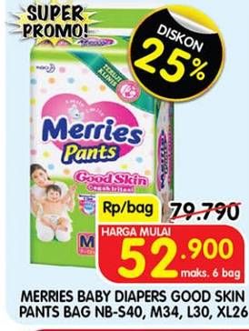 Promo Harga Merries Pants Good Skin S40, M34, L30, XL26 26 pcs - Superindo