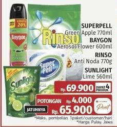 Super Pell Pembersih Lantai + Baygon Insektisida Spray + Rinso Anti Noda Deterjen Bubuk + Sunlight Pencuci Piring
