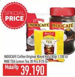 Promo Harga INDOCAFE Coffee Original Blend 180gr / 200gr / MAX TEA Lemon Tea 30s  - Hypermart