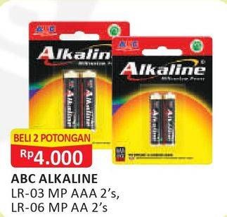 Promo Harga ABC Battery Alkaline AA LR06, AAA LR03 per 2 pouch 2 pcs - Alfamart