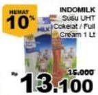 Promo Harga Indomilk Susu UHT Full Cream Plain, Cokelat 1000 ml - Giant