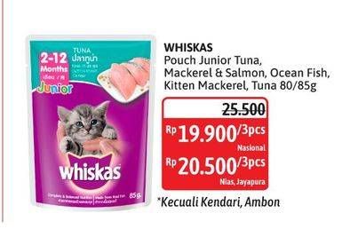 Promo Harga Whiskas Makanan Kucing Junior Tuna, Mackerel Salmon, Ocean Fish, Kitten Mackerel, Tuna 85 gr - Alfamidi