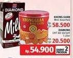 Promo Harga Khong Guan Mini Assorted + Diamond Milk UHT  - LotteMart