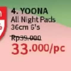 Promo Harga Yoona Pembalut Organik All Night 36 Cm 6 pcs - Guardian