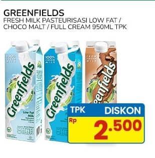 Promo Harga Greenfields Fresh Milk Low Fat, Choco Malt, Full Cream 1000 ml - Indomaret
