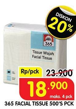 Promo Harga 365 Facial Tissue 500 sheet - Superindo