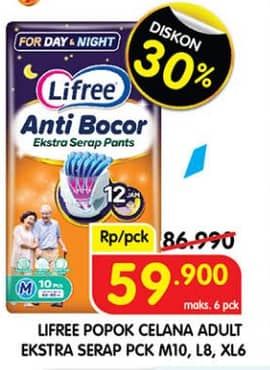 Promo Harga Lifree Popok Celana Ekstra Serap L8, M10, XL6 6 pcs - Superindo