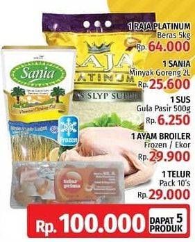 Promo Harga Raja Platinum Beras + Sania Minyak Goreng + SUS Gula Pasir + Ayam Broiler + Telur Pack  - LotteMart