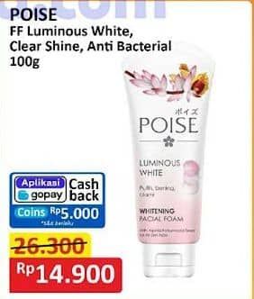 Promo Harga Poise Facial Foam Luminous White, Clear Shine, Anti Bacterial 100 gr - Alfamart