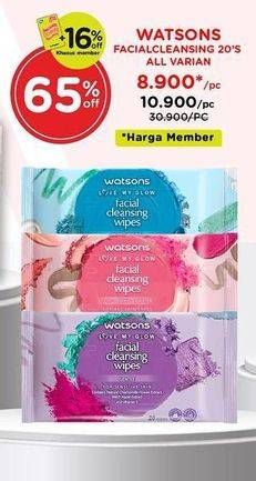 Promo Harga Watsons Facial Cleansing Wipes All Variants 20 pcs - Watsons