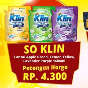 Promo Harga So Klin Pembersih Lantai Hijau Fruity Apple, Kuning Citrus Lemon, Ungu Floral Lavender 1600 ml - Yogya