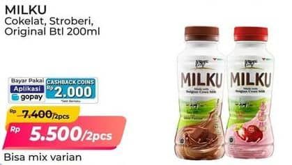 Promo Harga Milku Susu UHT Stroberi, Real Milk Original, Cokelat Premium 200 ml - Alfamart
