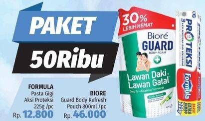 Promo Harga FORMULA Pasta Gigi Aksi Proteksi 225gr + BIORE Guard Body Refresh Pouch 800ml  - LotteMart