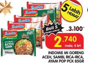 Promo Harga Indomie Mi Goreng Aceh, Ayam Pop, Sambal Rica Rica 85 gr - Superindo