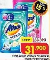 Promo Harga ATTACK Detergent Liquid Plus Softener, Hygiene Plus Protection 1200 ml - Superindo
