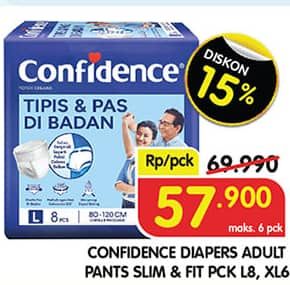Promo Harga Confidence Adult Pants Slim & Fit Extra Absorb L8, XL6 6 pcs - Superindo