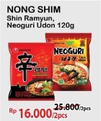 Promo Harga NONGSHIM Noodle Shin Ramyun Shrimp Flavor, Shin Ramyun Spicy Mushroom, Neoguri Udon 120 gr - Alfamart