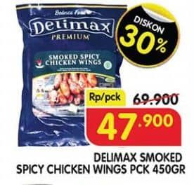Promo Harga Delimax Smoked Spicy Chicken Wings 450 gr - Superindo