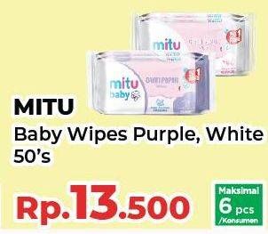 Promo Harga Mitu Baby Wipes Purple With W Hazel Chrysanthemum, White With Calendula Chamomile 50 pcs - Yogya