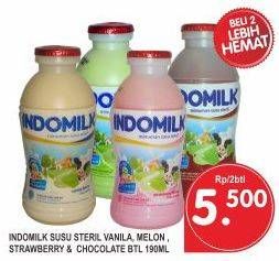 Promo Harga INDOMILK Susu Cair Botol Vanilla, Melon, Choco, Strawberry per 2 botol 190 ml - Superindo