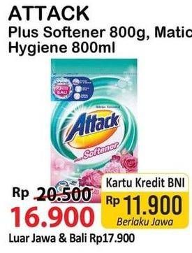 Promo Harga ATTACK Detergent Powder Plus Softener 800 gr - Alfamart