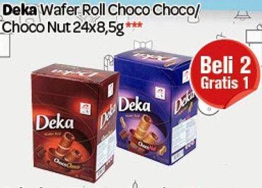 Promo Harga DUA KELINCI Deka Wafer Roll Choco, Choco Nut per 24 pcs 8 gr - Carrefour