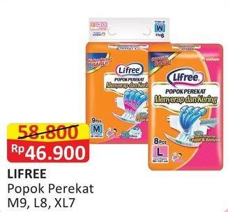 Promo Harga Lifree Popok Perekat Menyerap dan Kering M9, L8, XL7  - Alfamart