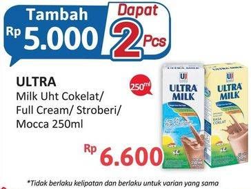 Promo Harga Ultra Milk Susu UHT Coklat, Full Cream, Stroberi, Moka 250 ml - Alfamidi