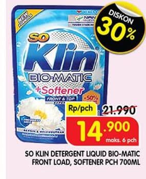 Promo Harga So Klin Biomatic Liquid Detergent +Softener Front Load, Front Load 700 ml - Superindo