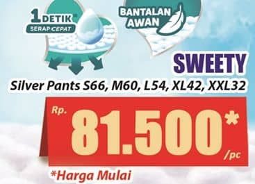 Promo Harga Sweety Silver Pants M60, S66, XL42, L54, XXL36 36 pcs - Hari Hari