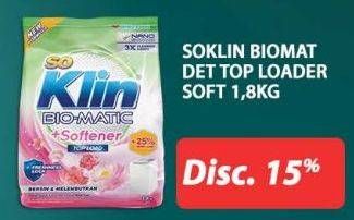 Promo Harga So Klin Biomatic Powder Detergent +Softener Top Load 1800 gr - Hypermart