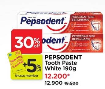 Promo Harga Pepsodent Pasta Gigi Pencegah Gigi Berlubang White 190 gr - Watsons