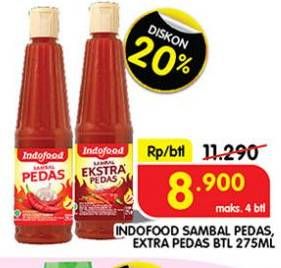 Promo Harga INDOFOOD Sambal Pedas, Ekstra Pedas 275 ml - Superindo