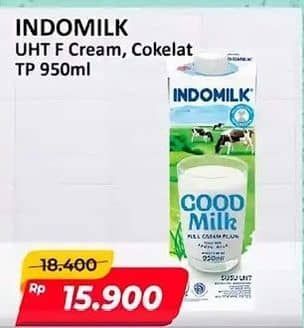 Promo Harga Indomilk Susu UHT Cokelat, Full Cream Plain 950 ml - Alfamart