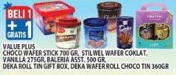 Promo Harga Value Plus Choco Wafer Stick/ Stilwel Wafer/ Baleria Asst/ Deka Roll Tin Gift Box/ Deka Wafer Roll Choco  - Hypermart