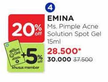 Promo Harga Emina Ms Pimple Acne Solution Spot Gel 15 ml - Watsons