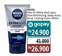 Promo Harga Nivea Men Facial Foam Extra White Dark Spot, Deep Acne Attack, Oil Control Men Cooling 100 ml - Alfamidi