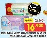 Promo Harga MITU Baby Wipes Ganti Popok, White Calendula, Chamo Bod per 2 pouch 50 pcs - Superindo