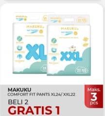Promo Harga Makuku Comfort Fit Diapers Pants XXL22, XL24 22 pcs - Yogya