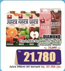 Promo Harga Diamond Fresh Milk Strawberry, Non Fat, Chocolate 946 ml - Hari Hari