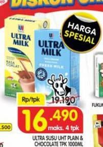 Promo Harga Ultra Milk Susu UHT Full Cream, Coklat 1000 ml - Superindo