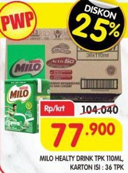 Promo Harga Milo Susu UHT per 36 box 110 ml - Superindo