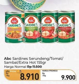 Promo Harga ABC Sardines Bumbu Serundeng, Saus Tomat, Saus Cabai, Saus Ekstra Pedas 155 gr - Carrefour