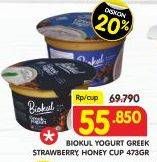 Promo Harga BIOKUL Greek Yogurt Strawberry Flavor, With Honey 473 gr - Superindo