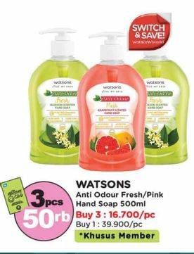 Promo Harga Watsons Anti Odour Hand Wash Pink Grapefruit, Fresh Blossom 500 ml - Watsons