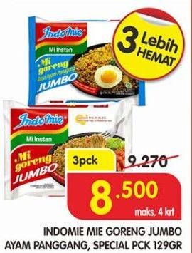 Promo Harga INDOMIE Mi Goreng Jumbo Ayam Panggang, Spesial per 3 pcs 129 gr - Superindo