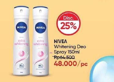 Promo Harga Nivea Deo Spray Extra Whitening 150 ml - Guardian