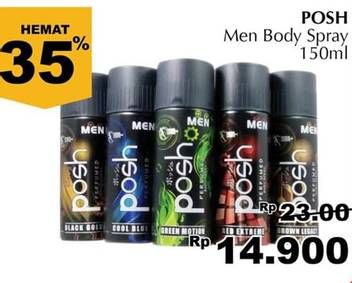 Promo Harga POSH Men Perfumed Body Spray 150 ml - Giant