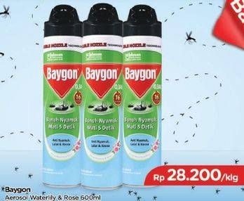 Promo Harga BAYGON Insektisida Spray Water Lily Rose 600 ml - TIP TOP